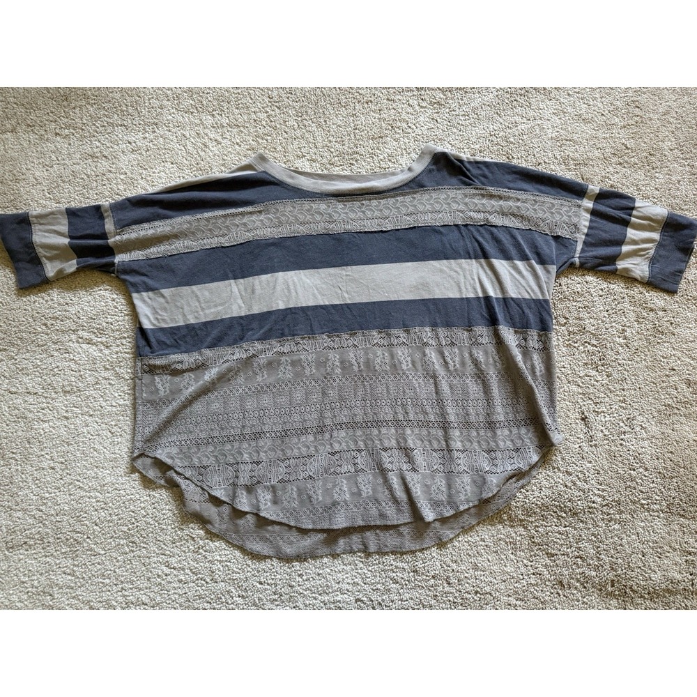 We The Free Striped Lace Front Short Sleeve Shirt‎ Size Medium
